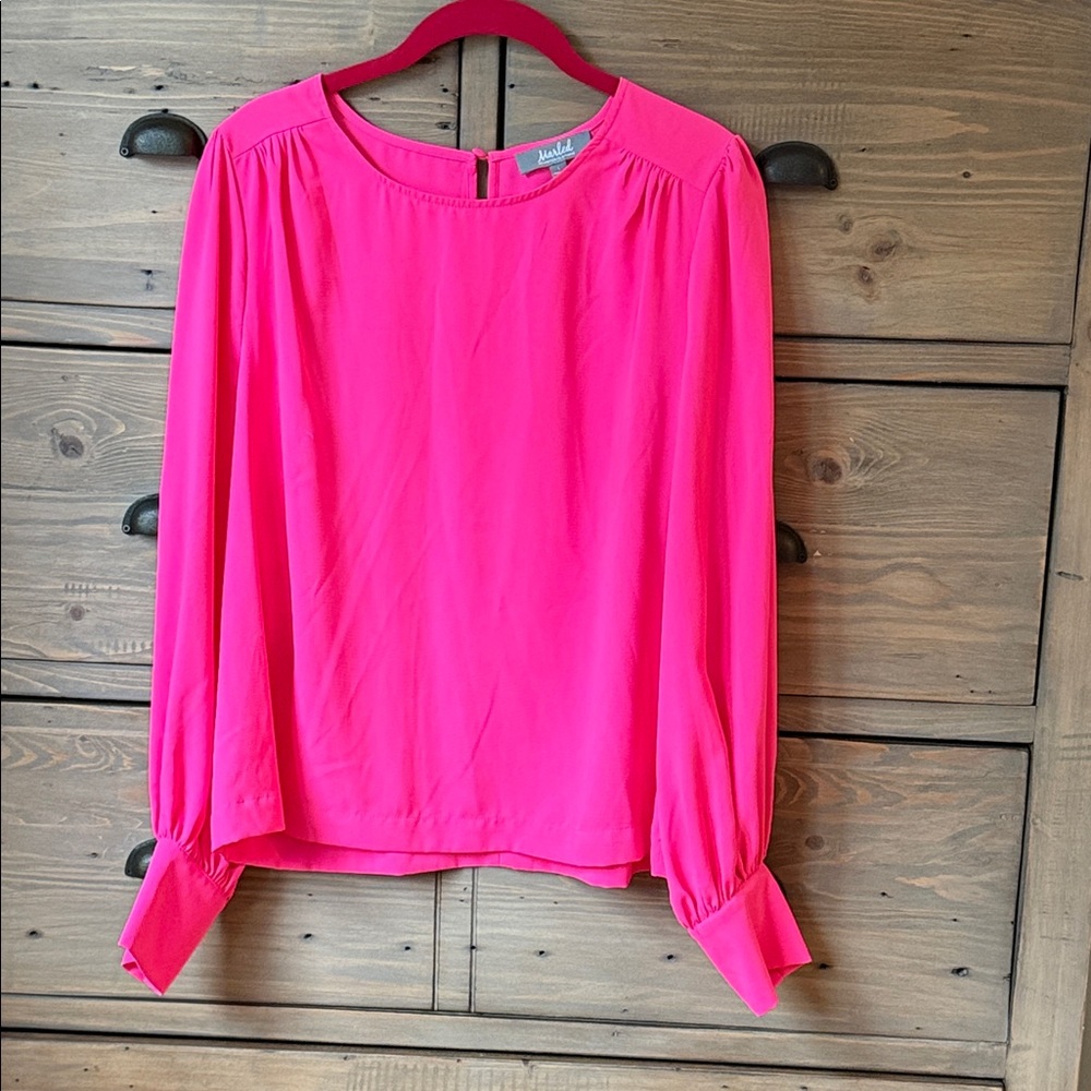 Marled Bright Pink long sleeved Blouse sz L